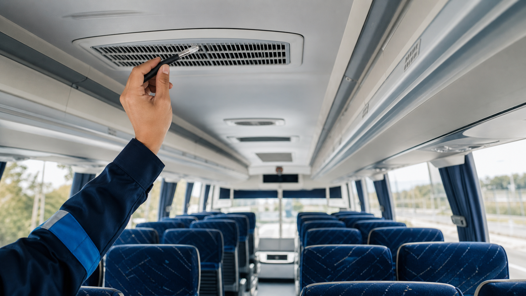 Revision de salidas de aire acondicionado dentro de un bus de pasajeros